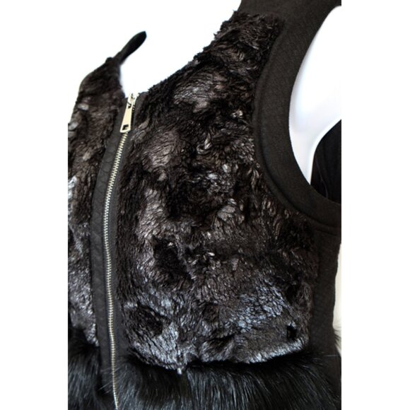 Black Bebe hip-length faux fur and leather vest - XS/S - Picture 6 of 11